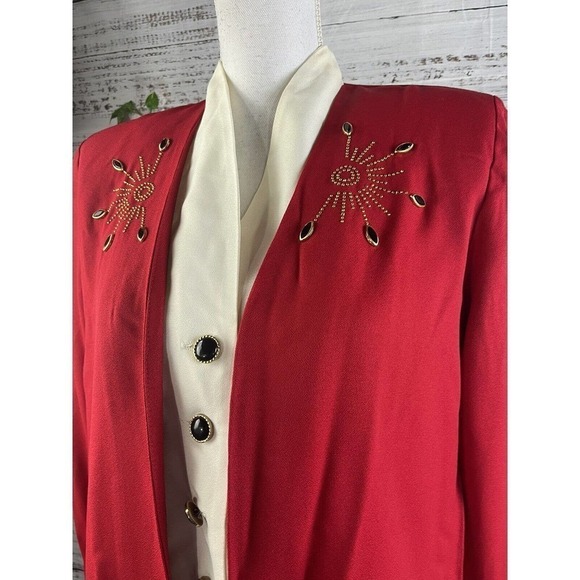 Vintage 90's Y2K Michael B Ltd. Vest Jacket 1pc size 10 Petite Red Gold Jewels - Picture 11 of 15